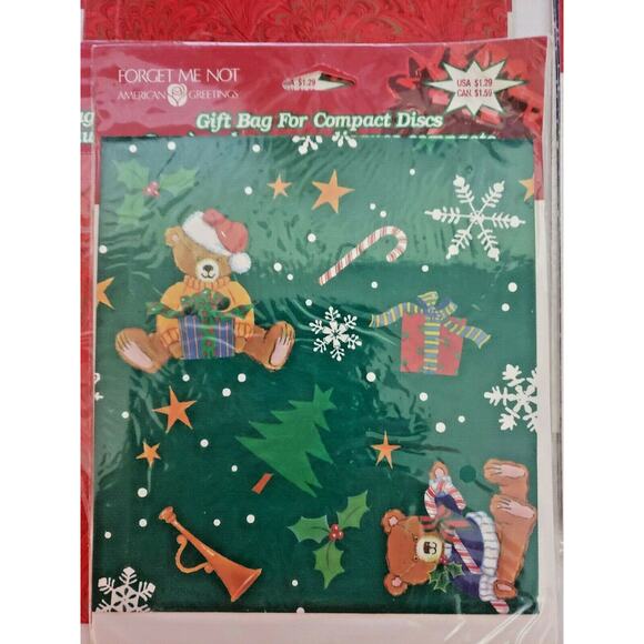 Vintage DVD/Cassette Christmas Gift Bags American Greetings Forget Me Not Lot 10 - Picture 2 of 6